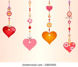 Vector Illustration of Decorative Wind Chimes with fanky heart shapes design