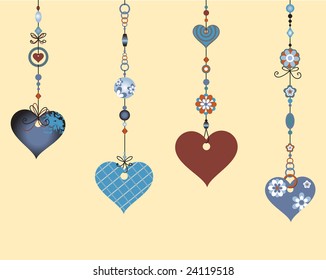 Vector Illustration of Decorative Wind Chimes with fanky heart shapes design