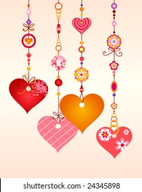 Vector Illustration of Decorative Wind Chimes with fancy heart shapes design