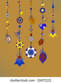 Vector Illustration of Decorative Wind Chimes with floral ornament design