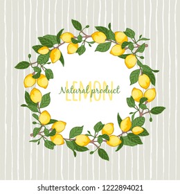 vector illustration decorative wreath of lemons,place for your lettering,  cartoon design