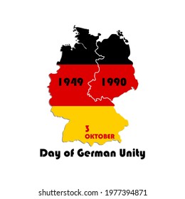 Vector illustration dedicated to the day of German unity. German flag in country map outline. Poster, banner, sign.