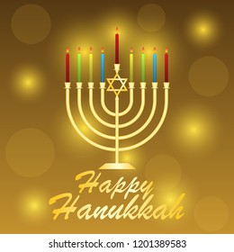 Vector illustration dedicated to the Jewish holiday of Hanukkah, menorah (traditional candelabra) and burning candles