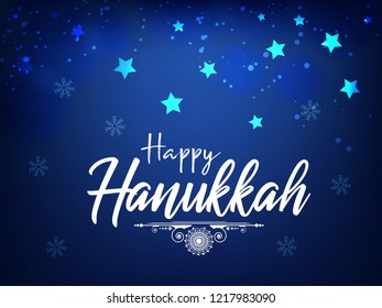 Vector illustration dedicated to the Jewish holiday of Hanukkah, menorah (traditional candelabra) and burning candles with hand lettering text of happy hanukkah sale 