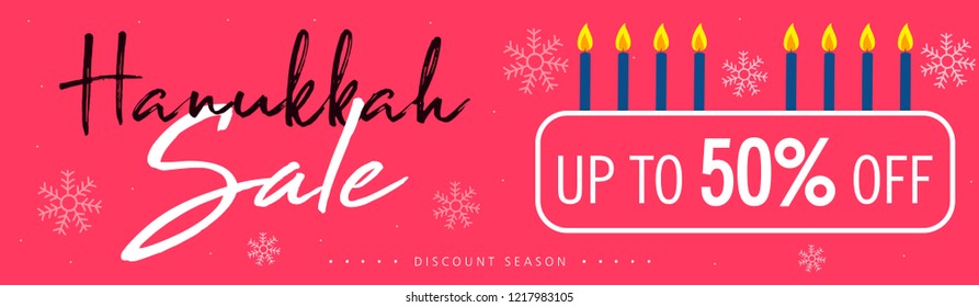 Vector illustration dedicated to the Jewish holiday of Hanukkah, menorah (traditional candelabra) and burning candles with hand lettering text of happy hanukkah sale 