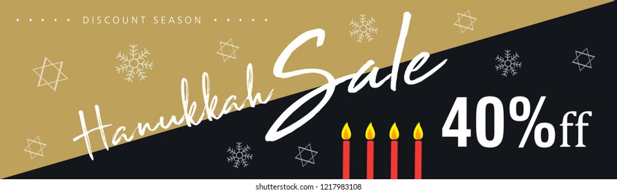 Vector illustration dedicated to the Jewish holiday of Hanukkah, menorah (traditional candelabra) and burning candles with hand lettering text of happy hanukkah sale 