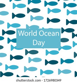 Vector illustration dedicated to the protection of marine, ocean and marine animals. World ocean day. Background with fish and text