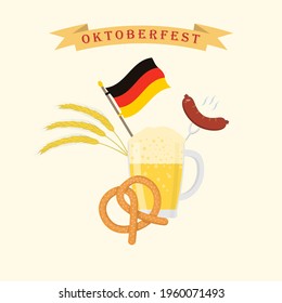 Vector illustration dedicated to the traditional Oktoberfest festival. Light yellow background. Banner, poster, sign.