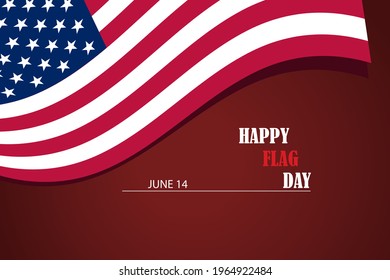 Vector illustration dedicated to the United States Flag Day. Waving flag on a dark red gradient background. Banner, poster, sign.