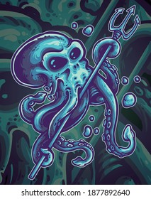 Vector Illustration of Deep blue water octopus