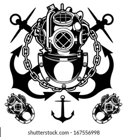 Vector illustration of deep sea diver ribbon