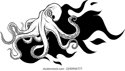 vector illustration Deep Sea Octopus Monochrome Logo