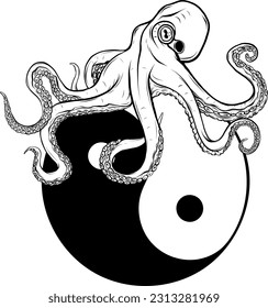 vector illustration of Deep Sea Octopus Monochrome Logo