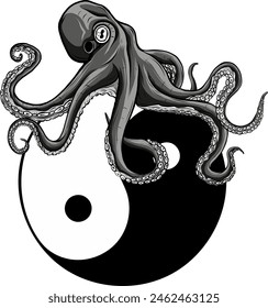 vector illustration of Deep Sea Octopus Monochrome Logo