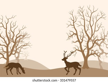 vector illustration of deer in autumn forest