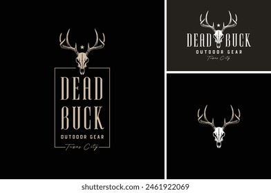 Vector illustration of Deer Buck Stag Head Skull Antlers for Forest Outdoor Adventure or Wildlife Hunting Vintage logo design