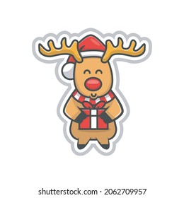 ilustración vectorial venado regalo de un personaje de diseño de tema navideño