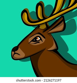 Vector illustration of a deer . A deer in cartoon style. Deer on a minimalistic background.