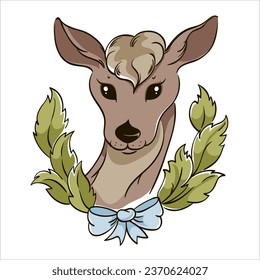 vector illustration deer christmas wreath spruce bow
