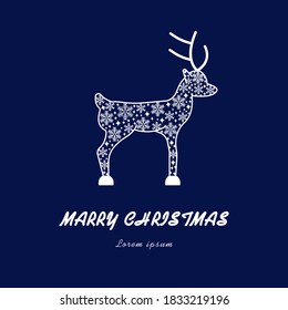Vector illustration deer consists of snowflakes flat line icons. Can be used on Christmas postcard and invitations.