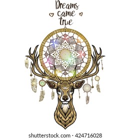 Vector illustration with deer and dream catcher