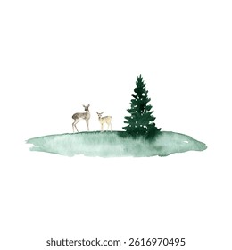 vector illustration of a deer eating grass in the forest