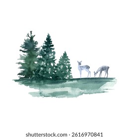 vector illustration of a deer eating grass in the forest