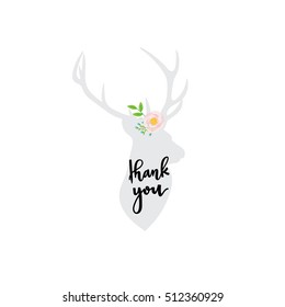Vector illustration of deer and flowers arranged un a shape design for Thank you card.