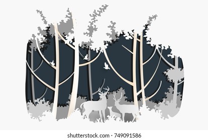 vector illustration of deer in the forest. design paper art and crafts