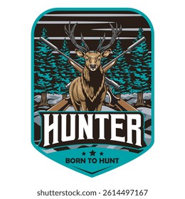 Vector Illustration of Deer and Gun with Detailed Illustration Available for Logo Badge