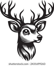 Vector illustration of a deer head with big antlers on a white background, you can easily change color and use any type of design.