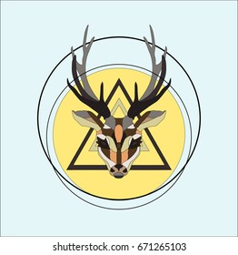 Vector illustration of a deer head with the geometry.