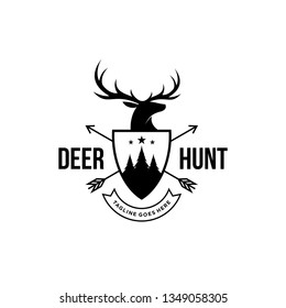 vector illustration of deer head silhouette and arrow. hunter club, deer hunting symbol icon
