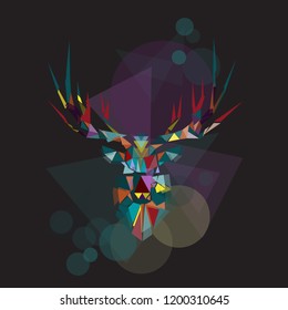 Vector Illustration of a deer head with triangle and circle shapes on a black background