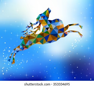 Vector illustration. Deer leap. Deer from polygonal mosaic. Triangular low poly style. Blurred background. Abstract blurred background. Mesh blurred background. Template for poster.