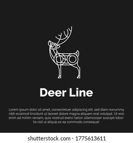 Vector illustration of deer logo, icon, sticker with a line art concept design template