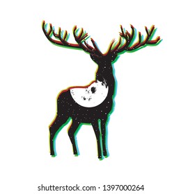 Vector Illustration Deer and Moon Night