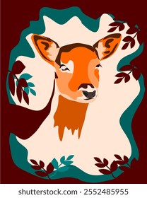 Vector Illustration of a deer  on a minimal forest background