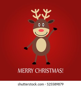 Vector illustration of a deer on a red background with text Merry Christmas!
