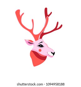 Vector illustration of deer portrait on white background