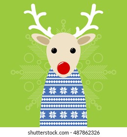 Vector illustration of deer with red nose