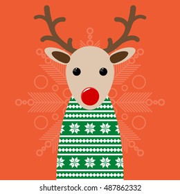 Vector illustration of deer with red nose