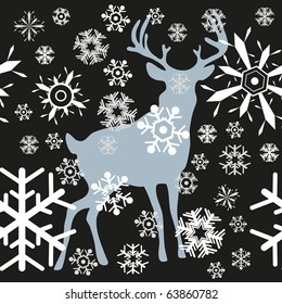 Vector illustration of deer and snowflakes