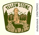 VECTOR ILLUSTRATION OF DEER STANDING ON YELLOW STONE NATIONAL PARK BADGE DESIGN 