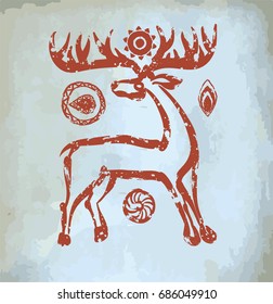 Vector illustration of a deer, in the style of rock art.