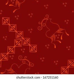 vector illustration of a deer in the style of Russian folk art with symbols of good luck wishes