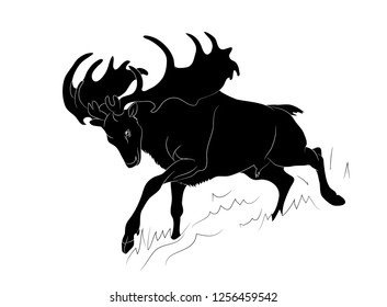 vector illustration of a deer that runs, vector, white background, silhouette
