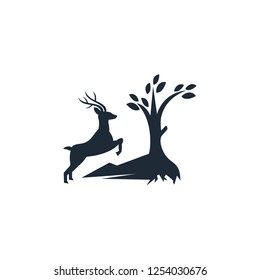 Vector illustration of deer and tree