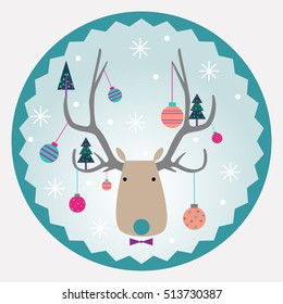 vector illustration of a deer whose antlers are decorated like a Christmas tree