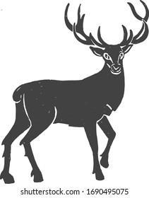 Vector illustration of a deer wild forest animal. Simple silhouette stencil emblem stamp engraving style.